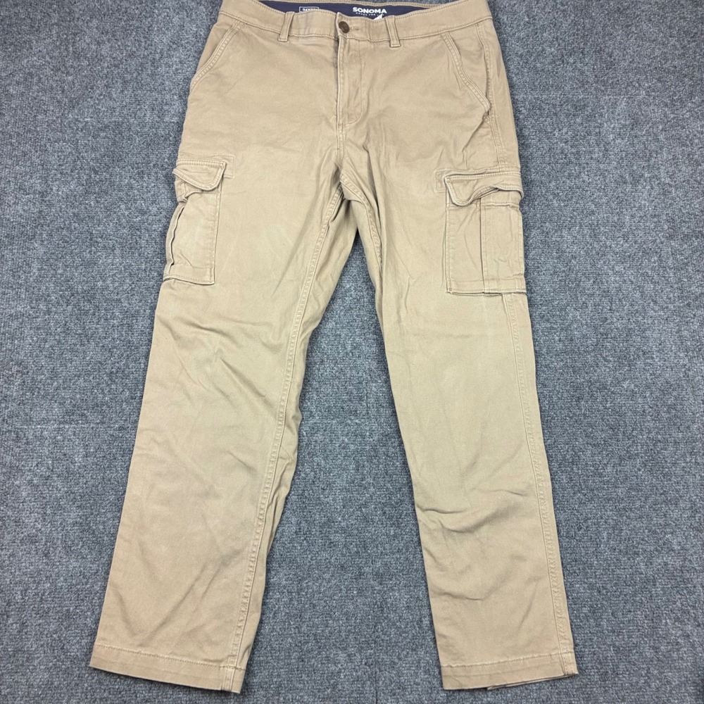 Sonoma Goods Flexwear Cargo Pants Mens Size 34x30 Khaki Tan Straight Leg